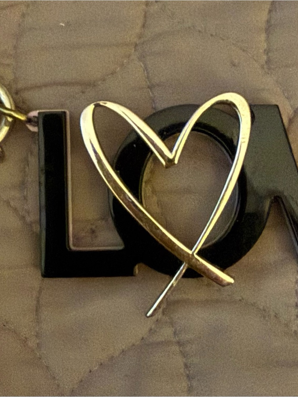Victoria's Secret Black and Gold Love Heart Keychain Charm